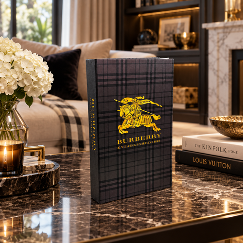 Modern Burberry Plaid & Gold Decorative Display Book
