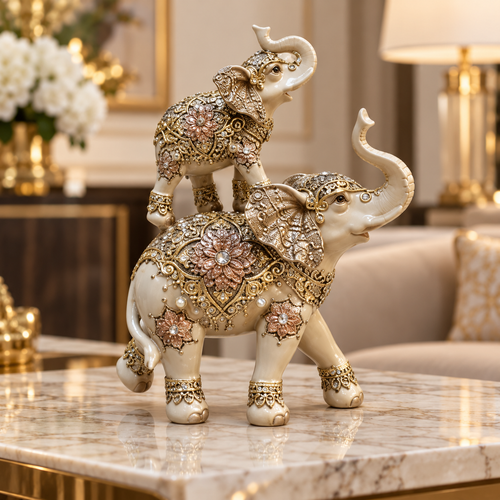 Mother & Baby Elephant Pair Sculpture