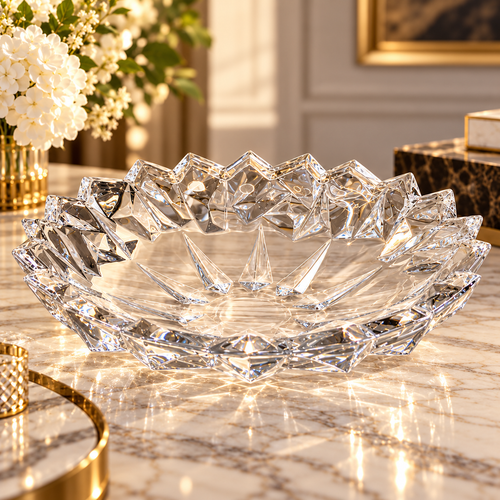 Modern Geometric Clear Cut Crystal Lotus Bowl