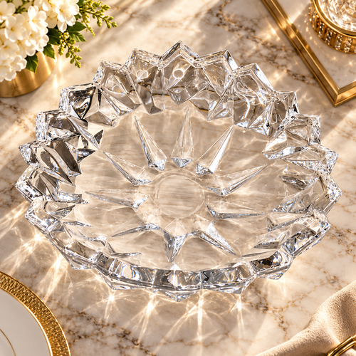 Modern Geometric Clear Cut Crystal Lotus Bowl