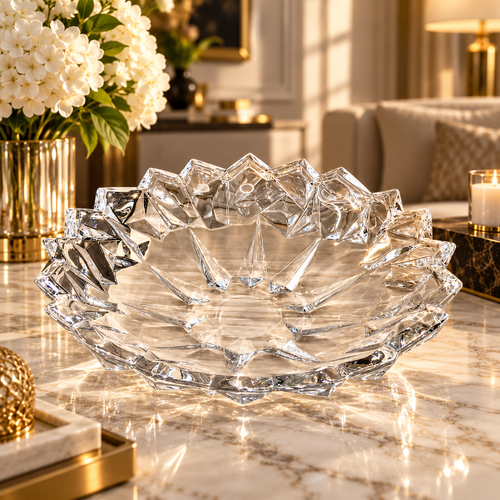 Modern Geometric Clear Cut Crystal Lotus Bowl