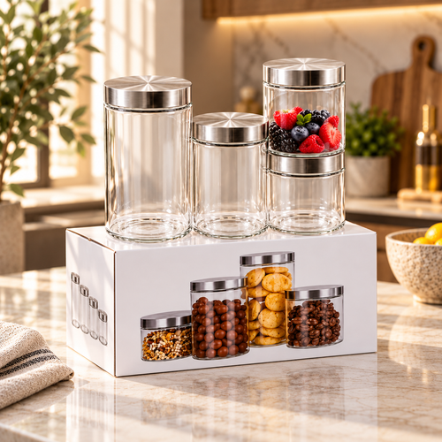 Modern Glass Kitchen Storage Jars Set of 4