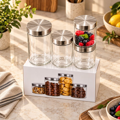 Modern Glass Kitchen Storage Jars Set of 4