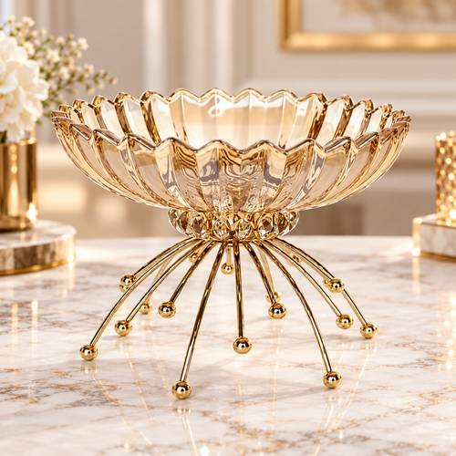 Modern Amber Glass Pedestal Fruit Bowl