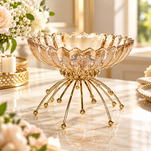 Modern Amber Glass Pedestal Fruit Bowl