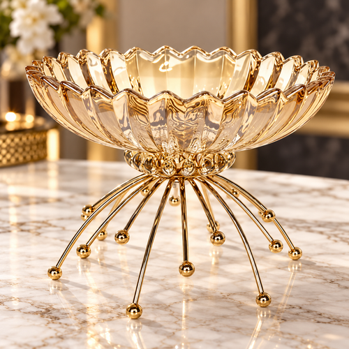 Modern Amber Glass Pedestal Fruit Bowl