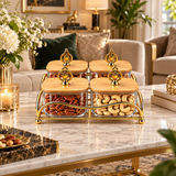Modern Glass Dry Fruit Canister with Gold Tray 5 Piece Set