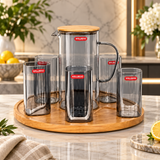 Modern Charcoal Tinted Glass Jug and Glass Set 8 Piece