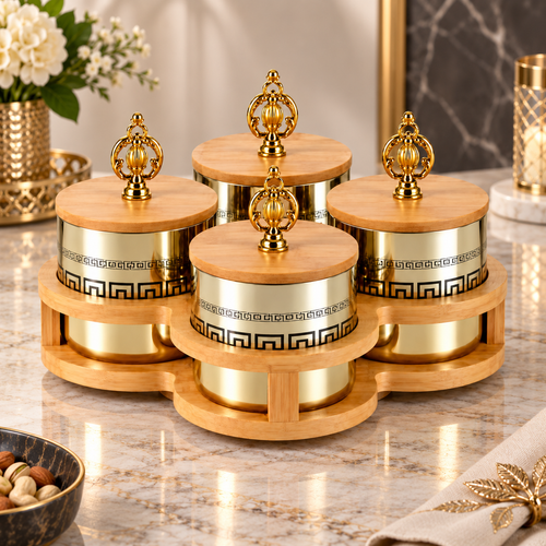 Elegant Premium Gold 4 Piece Revolving Jar Set
