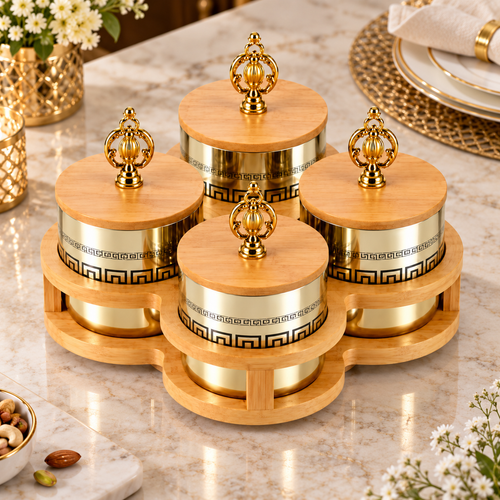 Elegant Premium Gold 4 Piece Revolving Jar Set