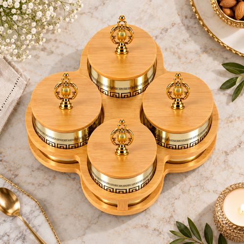 Elegant Premium Gold 4 Piece Revolving Jar Set