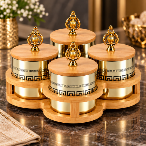 Elegant Premium Gold 4 Piece Revolving Jar Set
