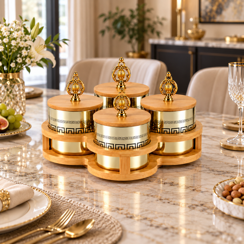 Elegant Premium Gold 4 Piece Revolving Jar Set