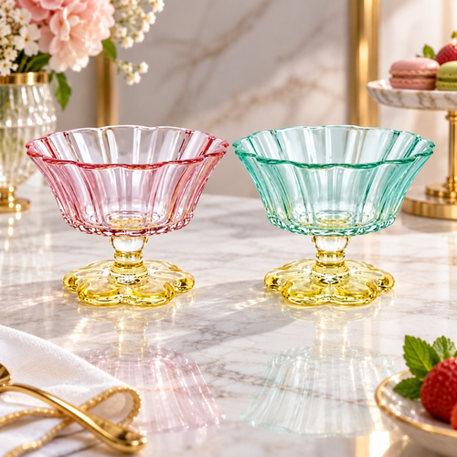 Elegant Retro Flower Ice Cream Bowls Set of 2 (200 ML)