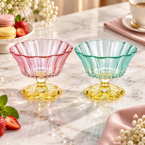 Elegant Retro Flower Ice Cream Bowls Set of 2 (200 ML)