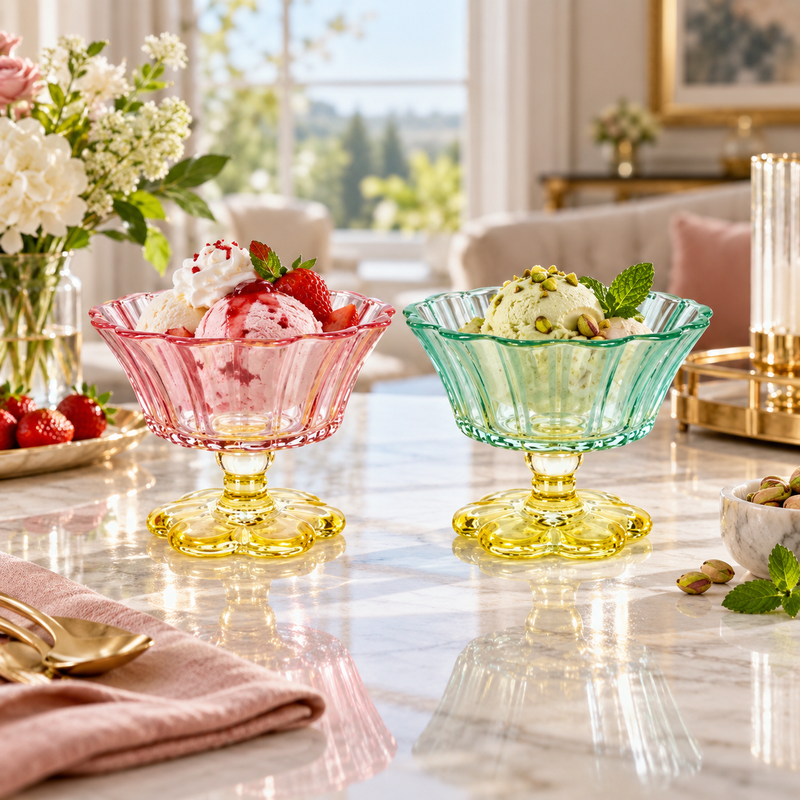 Elegant Retro Flower Ice Cream Bowls Set of 2 (200 ML)