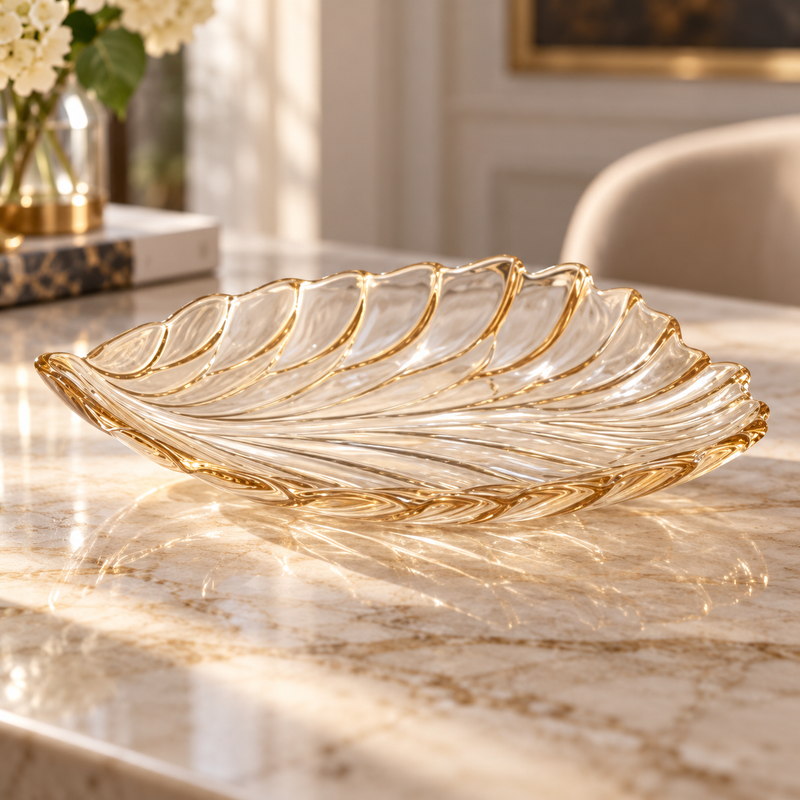 Modern Leaf Motif Decorative Glass Platter