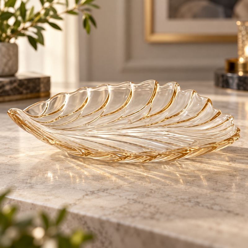 Modern Leaf Motif Decorative Glass Platter