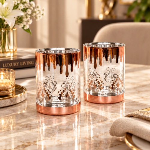 Modern Rose Gold Dripping Glass 6 Piece Set