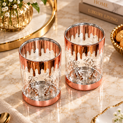 Modern Rose Gold Dripping Glass 6 Piece Set