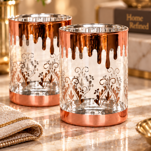 Modern Rose Gold Dripping Glass 6 Piece Set