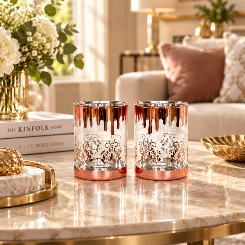 Modern Rose Gold Dripping Glass 6 Piece Set