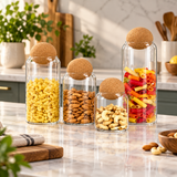 Modern Glass Storage Jar with Cork Balls 4 Piece Set