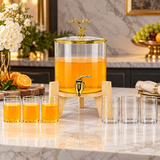 Modern Glass Dispenser and Cups 7 Piece