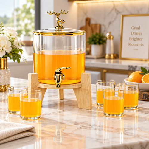 Modern Glass Dispenser and Cups 7 Piece