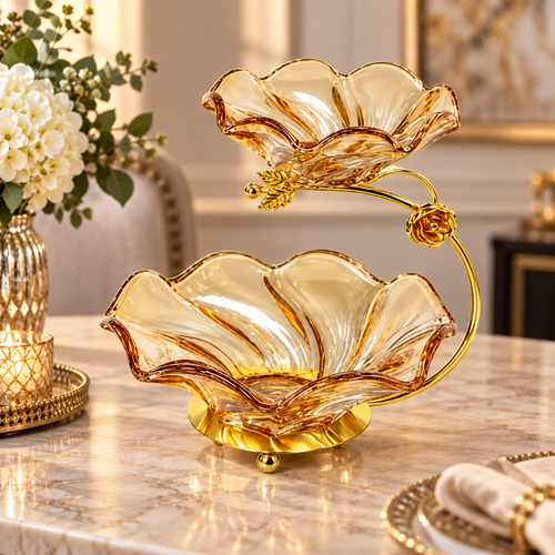 Modern Amber Glass Serving Bowl With Stand