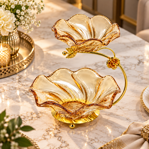 Modern Amber Glass Serving Bowl With Stand