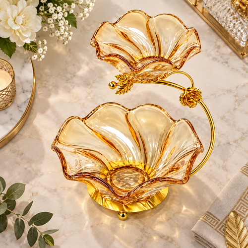 Modern Amber Glass Serving Bowl With Stand