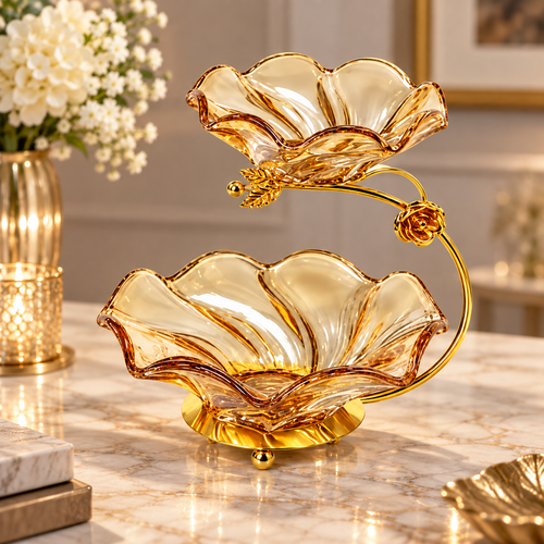 Modern Amber Glass Serving Bowl With Stand