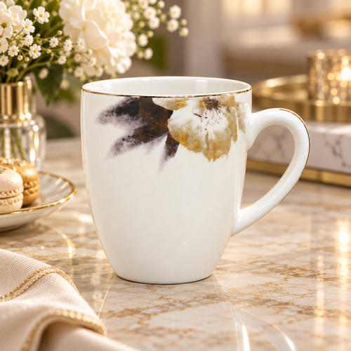 Modern Gold Floral Tea and Coffee Mug 6 Piece Set