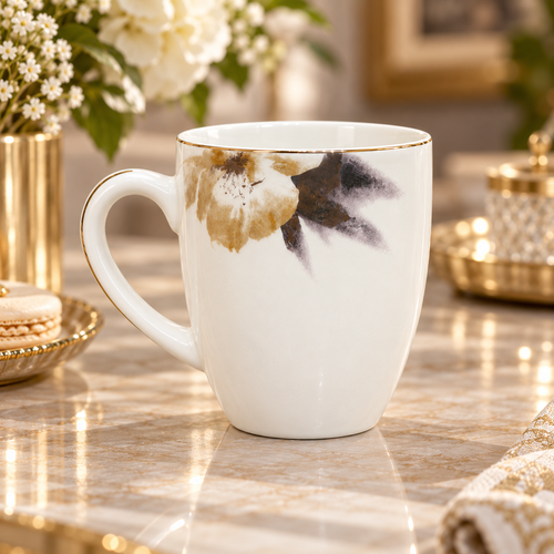 Modern Gold Floral Tea and Coffee Mug 6 Piece Set