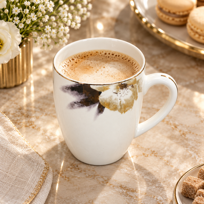 Modern Gold Floral Tea and Coffee Mug 6 Piece Set