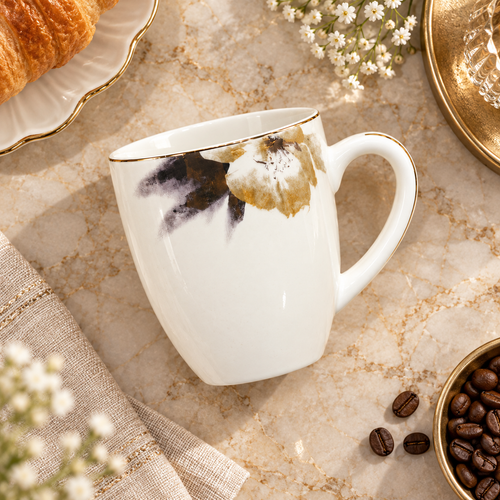 Modern Gold Floral Tea and Coffee Mug 6 Piece Set