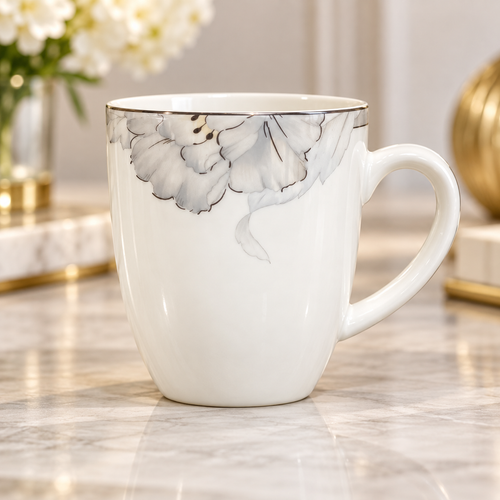 Modern Grey Floral Tea and Coffee Mug 6 Piece