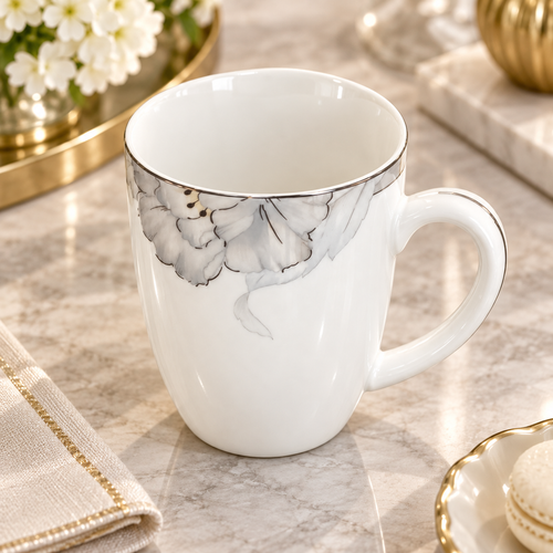 Modern Grey Floral Tea and Coffee Mug 6 Piece