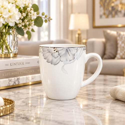 Modern Grey Floral Tea and Coffee Mug 6 Piece