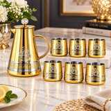 Modern Gold Glass Jug and Tumbler 7 Piece Set