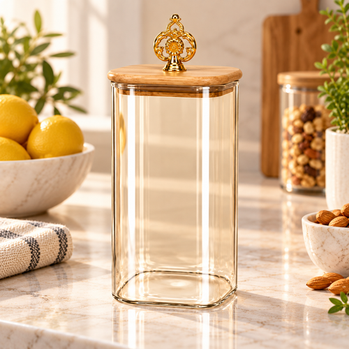 Modern Amber Glass Canister with Gold Stag Handle (750ml)