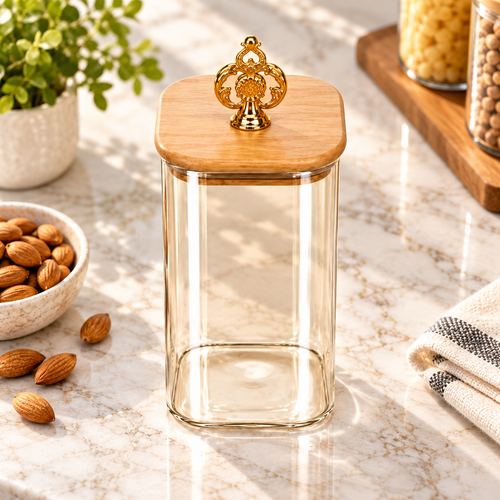 Modern Amber Glass Canister with Gold Stag Handle (750ml)