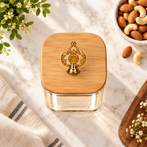 Modern Amber Glass Canister with Gold Stag Handle (750ml)