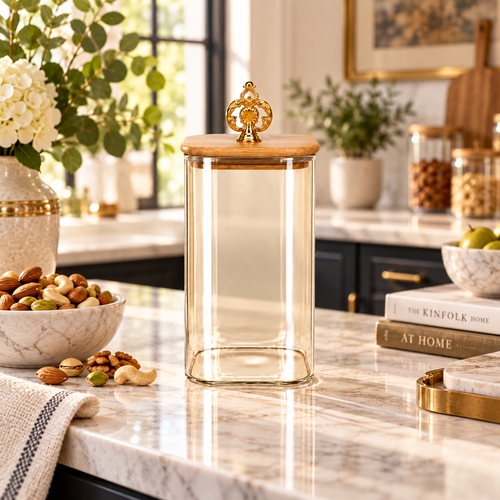 Modern Amber Glass Canister with Gold Stag Handle (750ml)