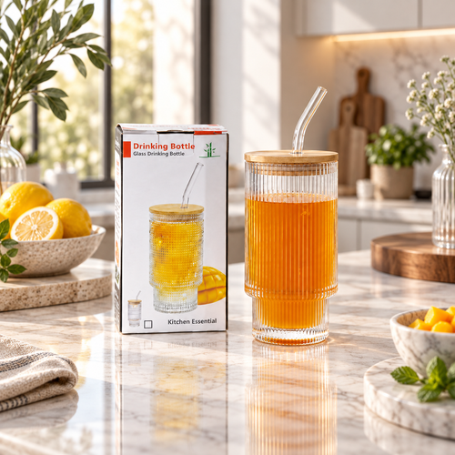 Glass Sipper with Bamboo Lid & Glass Straw (330 ML)