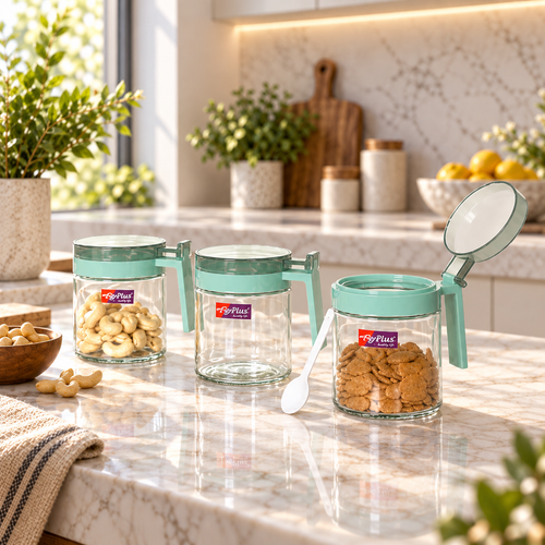 Modern Glass and Pickle Jar with Flip Lids 3 Piece