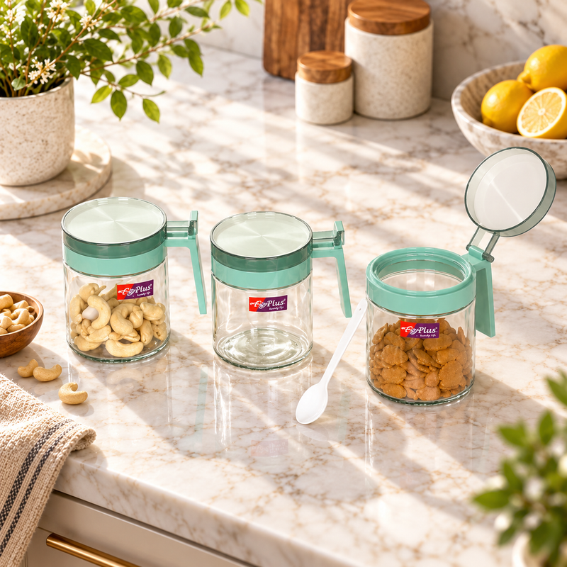 Modern Glass and Pickle Jar with Flip Lids 3 Piece