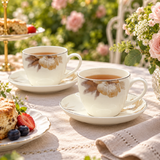 Amber Bloom & Gold Fine Teacup & Saucer Set 12 Pcs