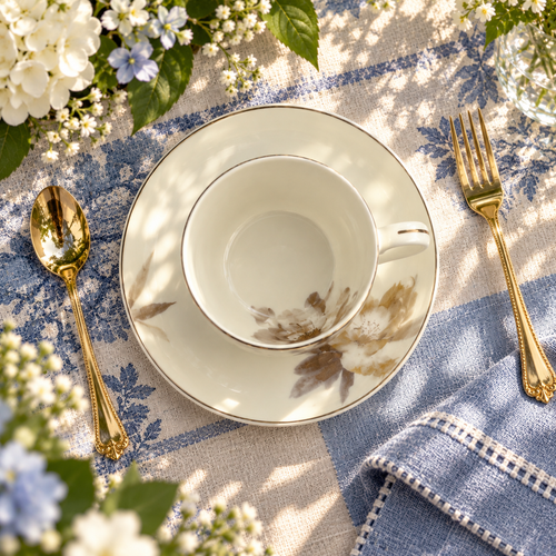 Amber Bloom & Gold Fine Teacup & Saucer Set 12 Pcs